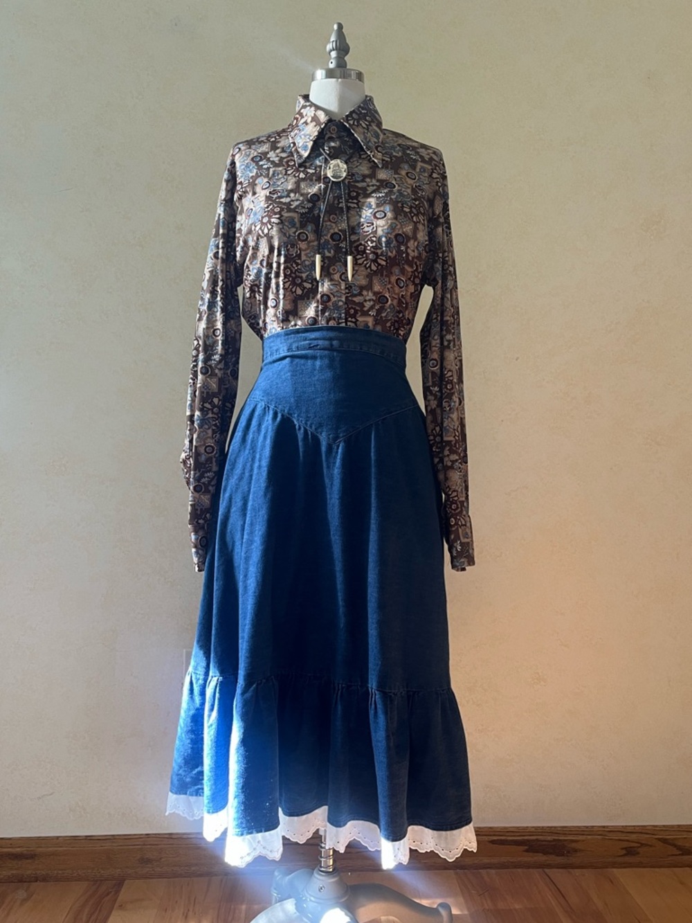 Sears Jeans Joint Vintage 70s Paisley Western Stretch Button Down Dagger Collar